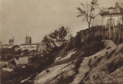 Montmartres haver med den blåfinnede vindmølle omkring 1860 (s/h foto) af (after) French Photographer