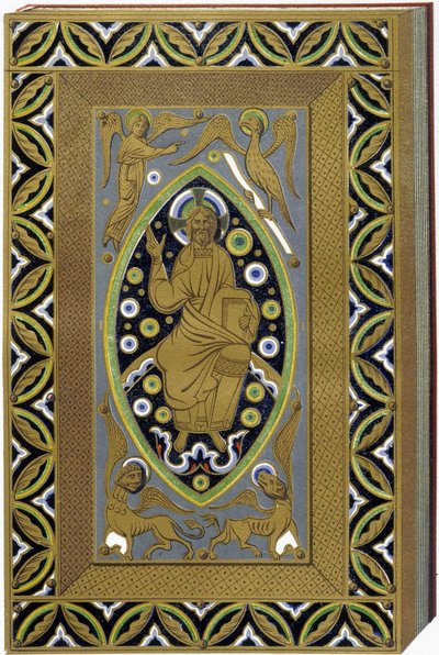 Kristus i Mandorla med symbolerne på de 4 evangelister (Tetramorph). Litografi, der gengiver et e-mailet bind fra det 13. århundrede. af (after) French School