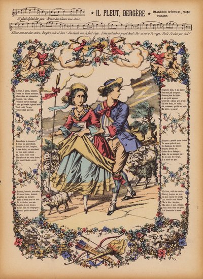 Il Pleut, Bergere (farvelagt kobberstik) af (after) French School