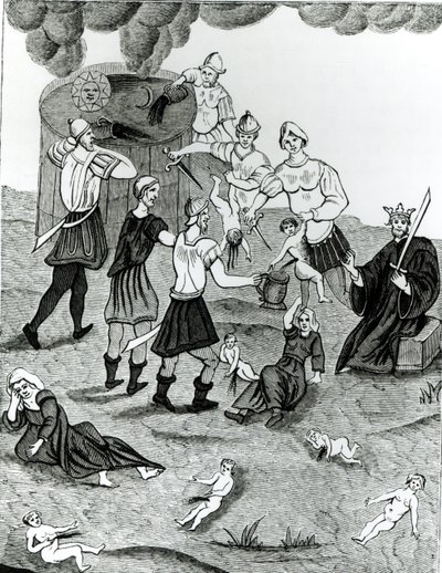 Jøder, der tager blod fra kristne børn til deres mystiske ritualer, efter en tegning i 