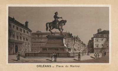 Orleans: Place du Martroi (litografi) af (after) French School