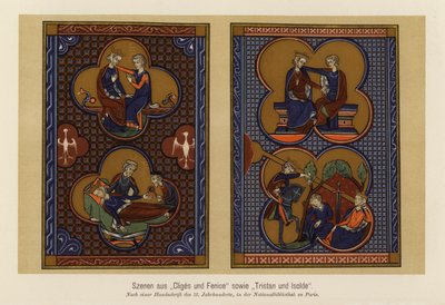 Scener fra Cliges og Fenice og Tristan og Isolde af (after) French School