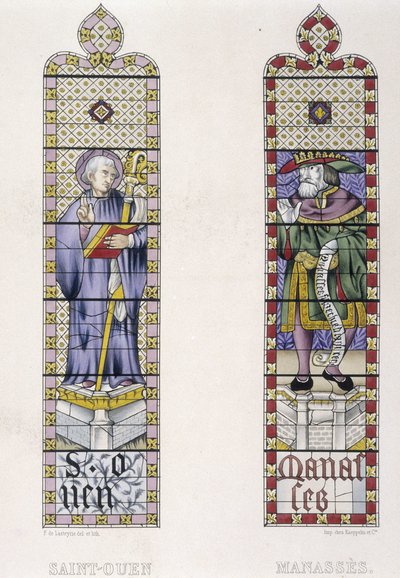 Farvet glas farvet glas repræsenterer St Ouen og Manasses, Church St Ouen de Rouen af (after) French School