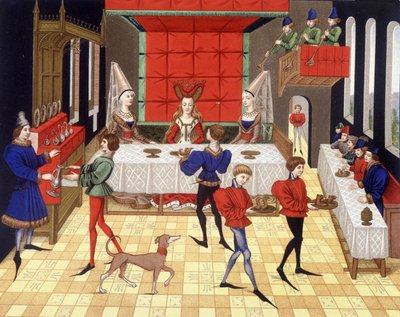 Bordservering i en chatelaine - faksimile af en miniature af Renaud de Montaubans romerske af (after) French School