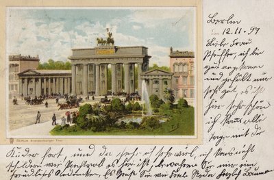 Berlin, Brandenburger Tor (farve litho) af (after) German School