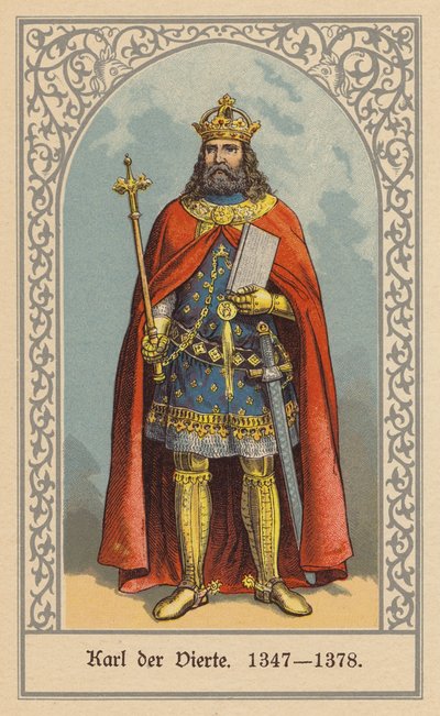Karl IV, konge af Bøhmen og Tyskland og tysk-romersk kejser (farvelitografi) af (after) German School