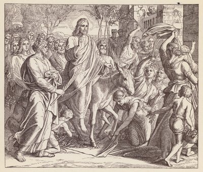 Jesus på vej ind i Jerusalem (litografi) af (after) German School