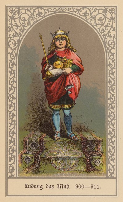 Ludvig barnet, konge af Østfrankrig (farvelitografi) af (after) German School