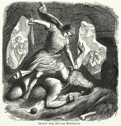 Theseus dræber Minotaurus (kobberstik) af (after) German School