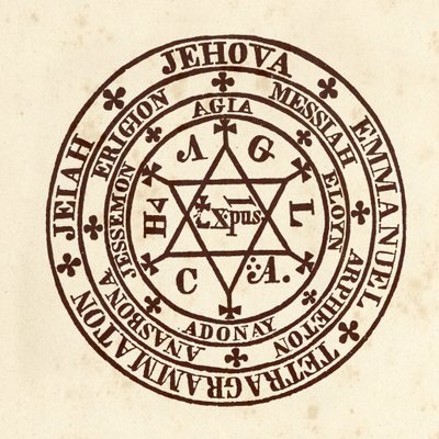 Okkulte videnskaber: magisk cirkel. Skema fra "" De Occulta Philosophia "" af den tyske okkultistiske lærd Henry Cornelius Agrippa af Nettesheim (1486-1535) (kendt som Cornelius Agrippa eller Agrippa af Nettesheim) af (after) Italian School