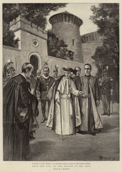 Pave Leo XIII i hans dages vinter (gravering) af (after) Italian School