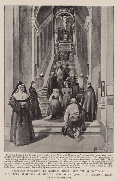 Den hellige trappe ved Johannes Laterankirken, Rom (litho) af (after) Italian School