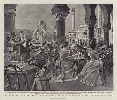 Nationaludstillingen i Torino, cafeen ved indgangen til det mauriske hof (litho) af (after) Italian School