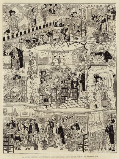 En engelsk jul som afbildet af en japansk kunstner (gravering) af (after) Japanese School