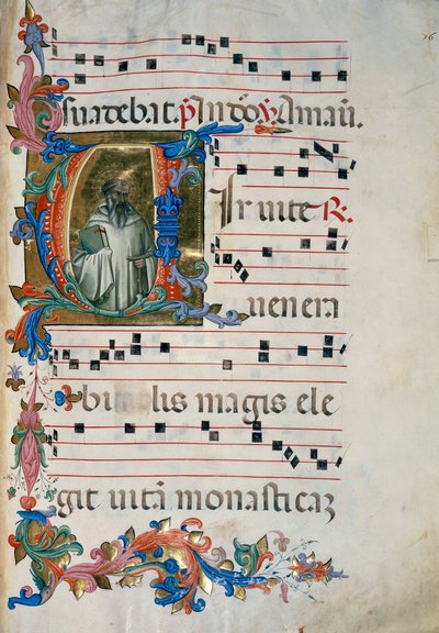 Oplyst initial med figuren San Romualdo (Corale 8, ca. 76), til korbog 8 af Santa Maria degli Angeli af (c.1370 1425) Lorenzo Monaco