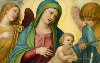 Madonna og barn med engle (chromolitho) af (c.1489 1534) (after) Correggio