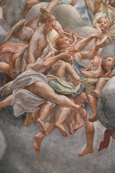 Vinkler, der spiller musikinstrumenter, detalje af 3660852 af (c.1489 1534) Correggio