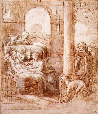 PD.119-1961 The Nativity, c.1522 (pen & blæk, vask og kridt) af (c.1489 1534) Correggio