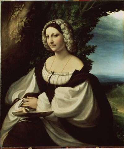 ""Portræt af en dame" (Portræt af en dame) Det ville være enten digterinden Ginevra Rangone eller Veronica Gambara (1485-1550), personligheder i byen Correggio. Maleri af Antonio Allegri kendt som Il Correggio (The Correge af (c.1489 1534) Correggio