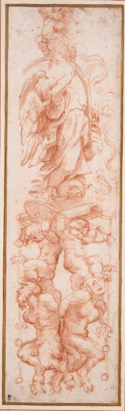 Grotesk dekoration til ribben af en hvælving (rødt kridt på hvidt papir) af (c.1489 1534) Correggio