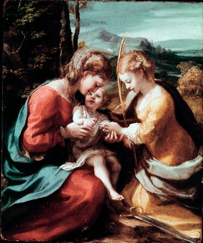 Det mystiske ægteskab af St. Catherine af Alexandria Maleri af Antonio Allegri (kendt som Correggio eller The Correge 1489-1534) 1520 ca. Sol. 28,5x23,5 cm Napoli museo di Capodimonte af (c.1489 1534) Correggio