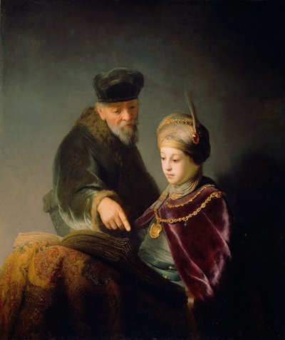 En ung lærd og hans vejleder, ca. 1629-30 (olie på lærred) af studio of Rembrandt Harmensz. van Rijn