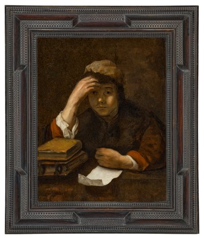 En dreng, der læser (olie på lærred) af (studio of) Rembrandt Harmensz. van Rijn