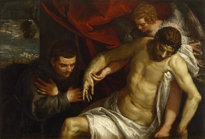 Den døde Kristus støttet af en engel og tilbedt af en franciskaner, c.1586-87 af Paolo Veronese