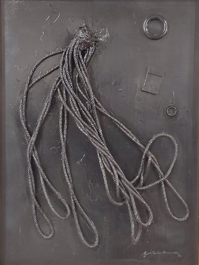 G. C. Riccardi, Combustione n. 3, 1990, blandede medier på lærred, 60x80, Arpino, Umberto Mastroianni Foundation, Italien. af Gian Carlo Riccardi