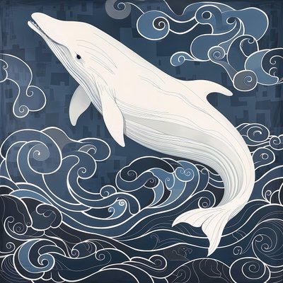 Delfin på en surrealistisk blå baggrund, nautisk vægdekoration, brugerdefinerede kunsttryk af F. Abderrahim