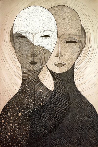Figurativt maleri af to kvinder, Gustav Klimt-stil, online kunsttryk på lærred af F. Abderrahim