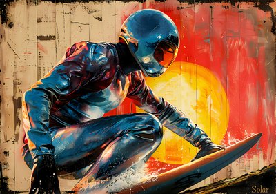 Surfer-maleri, retro-filmplakat, vægdekoration, kunsttryk på forespørgsel af F. Abderrahim