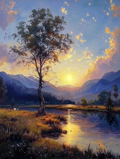 Skønheden ved en solnedgang, der bliver til nat, på lærred Digital Painting Wall Decoration af F. Abderrahim