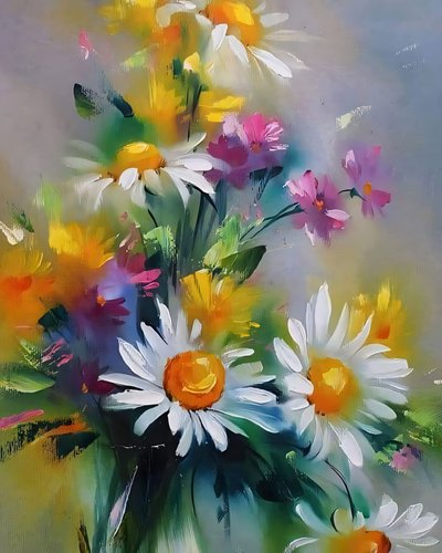 Farverige blomster | Lærred Akryl Olie Håndmaleri Vægdekoration af F. Abderrahim