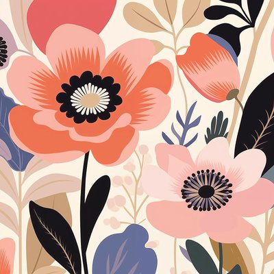 Botanisk illustration pastelfarvede blomster, matisse-stil | vægbilleder af F. Abderrahim