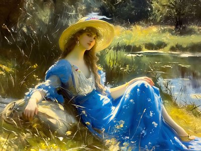 Klassiske malerier af kvinder i naturen, inspiration fra John Singer Sargent af F. Abderrahim