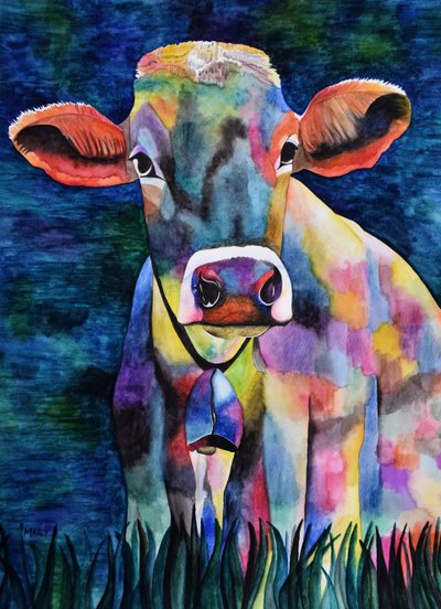 Aquarell-Kuh af Marys Watercolors