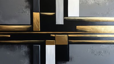 Sort og guldfarvet Moderne kunstterapi med maleri, store lærredstryk af F. Abderrahim