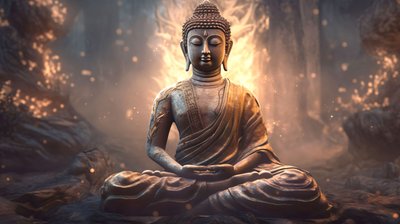 Realistisk, siddende Buddha-portræt, fredelig meditation, spirituel vægdekoration til hjemmet af F. Abderrahim