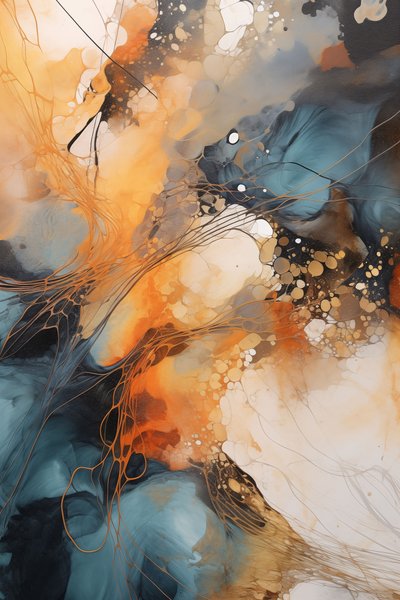 Abstrakt maleri, blå og orange bølge, hvid baggrund, Custom Canvas Prints af F. Abderrahim