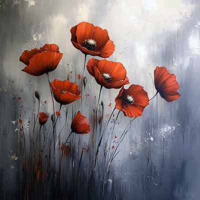 Red Poppies Canvas Wall Art Modern, vægdekorationer til ethvert rum af F. Abderrahim