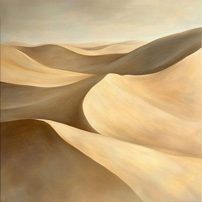 Et ørkenlandskab, gyldne nuancer og bølgende bakker under en pastelfarvet himmel, væg Home Decor af F. Abderrahim