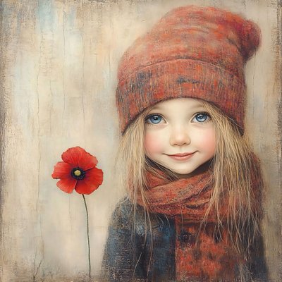 En pige i en valmuemark med et billede af en pige i en blomst, væg Home Decor af F. Abderrahim