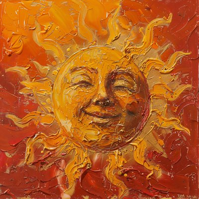En buttet sol malet på en rød og sløret baggrund, canvas art prints af F. Abderrahim