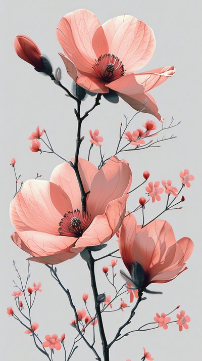 Pink og grå stregskitse, blomstret minimal væg Home Decor | print on demand af F. Abderrahim