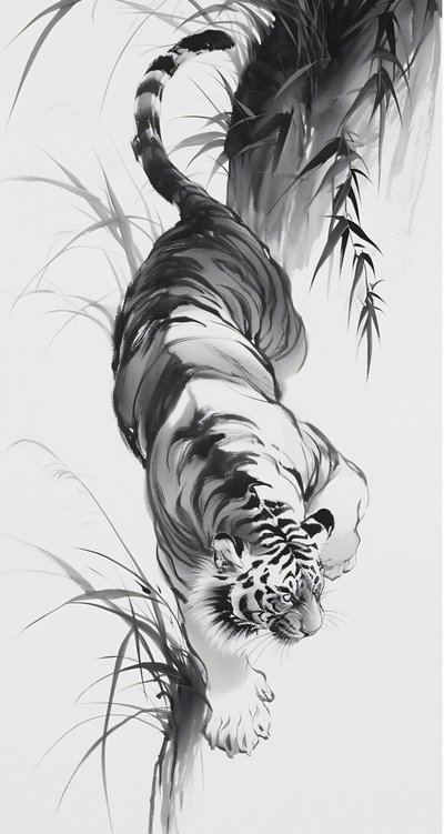 Leopard i skoven, skitsetegning, japansk kunst, brugerdefinerede lærredstryk af F. Abderrahim