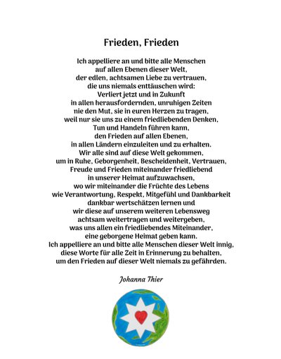 Frieden, Frieden von Johanna Thier