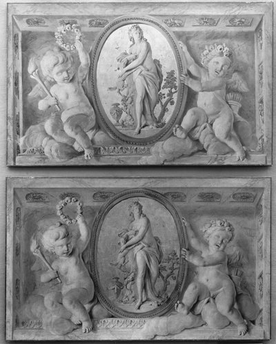 Et par overdøre med Diana eller en nymfe i en oval medaljon understøttet af amorini, 1770-90. af 18th century . French Painter