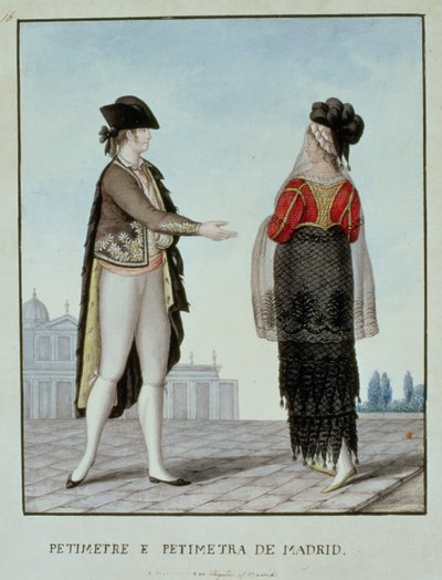 Adelsmand og adelskvinde fra Madrid, slutningen af 1700-tallet (wc på papir) af 18th century Naples school