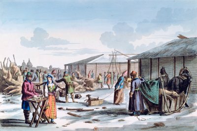 Meat Market during Winter, Russia, 1821dani af AC Houbigaot